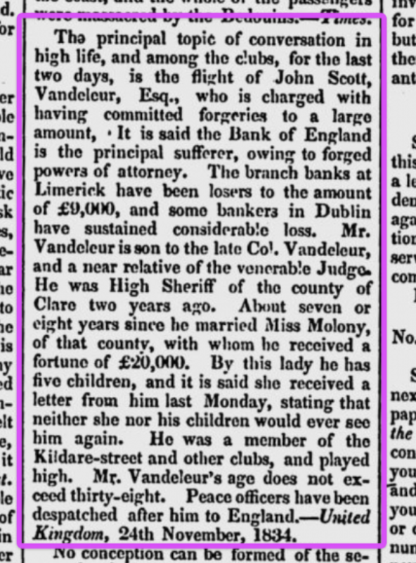 The forging of bank bonds by landowner Vandeleur brought an end to the Ralahine Commune and the first attempt at socialism in Ireland.